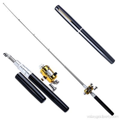 Mini Portable Pocket Aluminum Alloy Fishing Rod Rack Pen and Reel Combos,Black